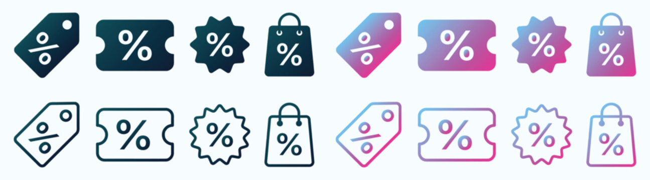 discount icon collection with percentage signs on price tag and sale badge vector