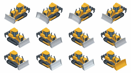 Yellow Construction Bulldozers in Multiple Angles. © mbak