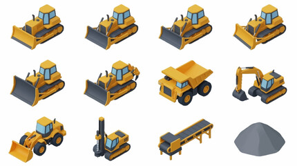 Collection of Yellow Construction Vehicles and Equipment. © mbak