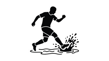 Fototapeta premium Soccer player dribbling through water splash in minimalist high speed sports vector design