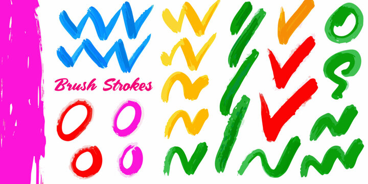 Colorful hand painted brush strokes with varied shapes vibrant watercolor style