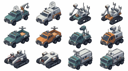 Collection of pixel art military and utility vehicles. © mbak