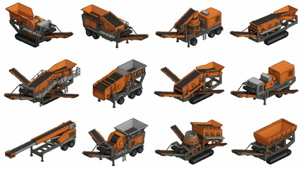 Collection of orange industrial construction machinery. © mbak