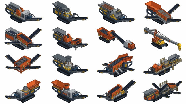 Collection of orange and black industrial construction vehicles.