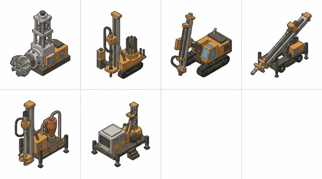 Collection of industrial machinery and construction equipment models.