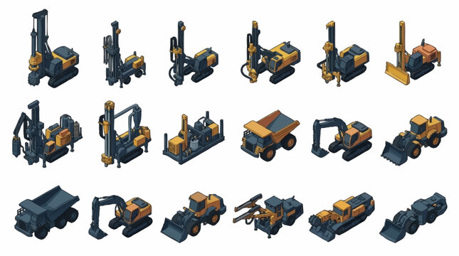 Collection of various construction vehicles and heavy machinery.