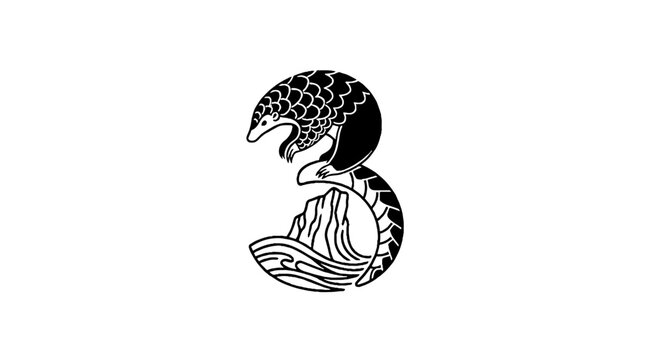 Black and white snake forming number three shape.