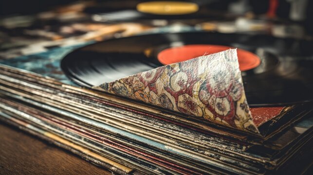 Vintage vinyl records stacked collection