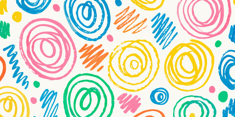 Colorful scribble pattern with circular and linear elements marker texture © NaderAli