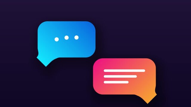 Animated speech bubbles representing online chat and digital communication on a dark background