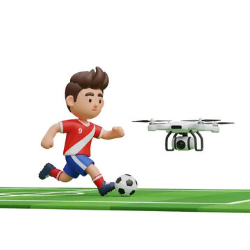 3D Soccer Player Running with Ball and Drone for World Cup 2026