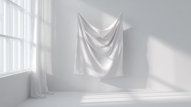White fabric draped against wall