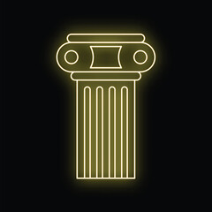 Naklejka premium Ionic column icon glowing with a neon yellow outline on a black background