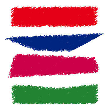 Collection of rough hand drawn brush strokes in four colors with abstract collection isolated creative expression