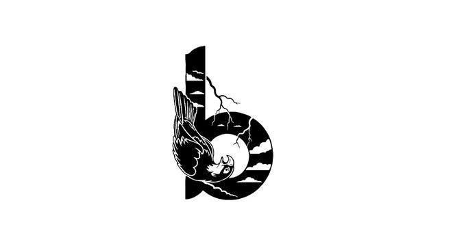 Black and white illustration of a stylized snail with spiral shell.