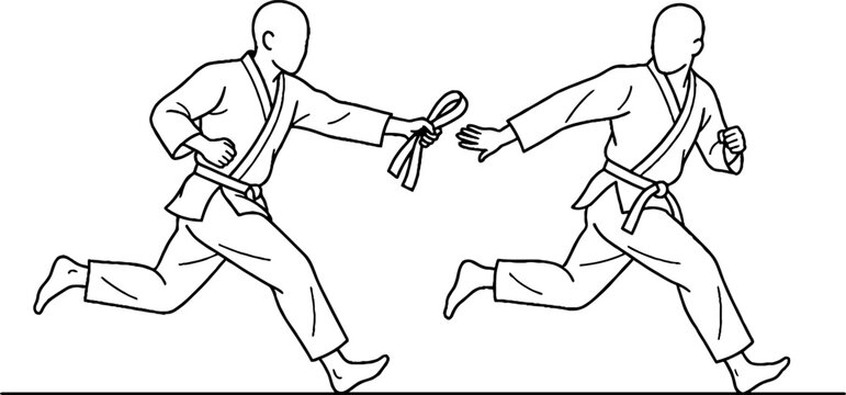 Two martial artists practicing with nunchaku in motion.