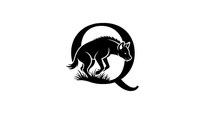 Black and white kangaroo logo design with letter Q.