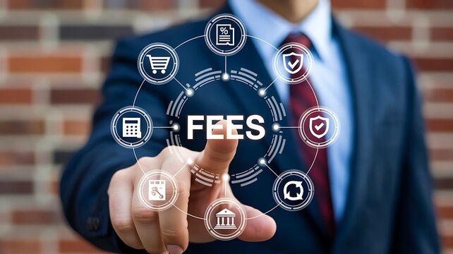 Businessman presenting electronic fees payment and financial service concept