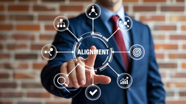 Business alignment strategy and organizational growth concept with virtual interface
