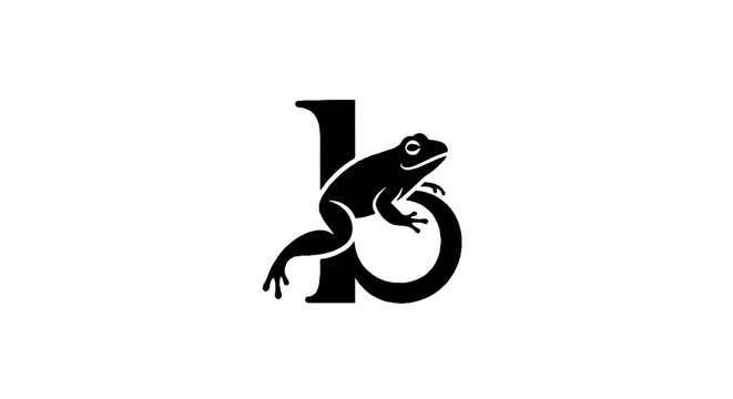 Black and white frog and letter logo design.