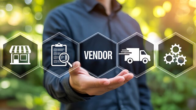 Vendor management and supply chain business concept with virtual logistics interface