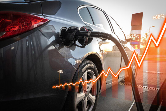Energy Costs Surge Candlestick Graph Car Refueling.