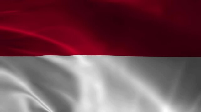 Indonesia National Flag Waving in Wind Realistic Fabric Texture Background Animation