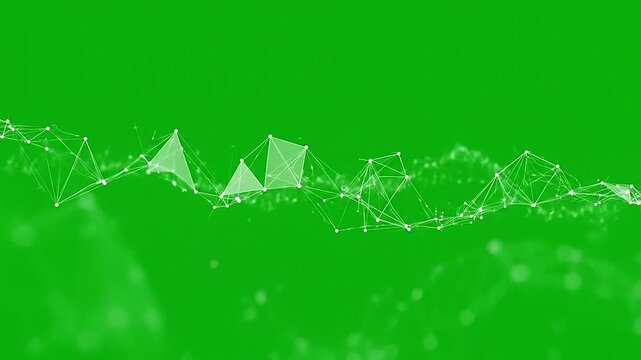 Abstract white plexus network wave on a solid green background