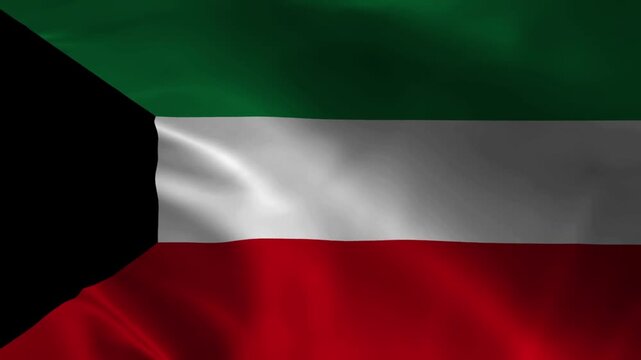 Kuwait National Flag Waving in Wind Realistic Fabric Texture Background Animation