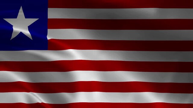 Liberia National Flag Waving in Wind, Realistic Fabric Texture Background Animation