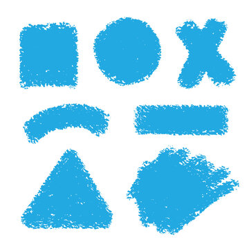 Blue textured geometric shapes with hand drawn wax crayon effect