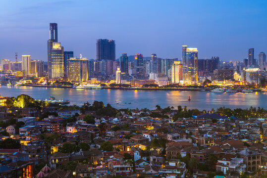 skyline of xiamen in China at night