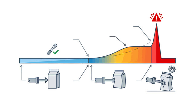 Dynamic chart illustrating operational force deflection in a process, showing progression from optimal to critical alert, for proactive risk management