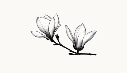 Feedio_Vector_Success_Feedio_minimalist black and white flower icon of elegant magnolia branch clean vector line art isolated on white bac_0a1e9. © Bakeke