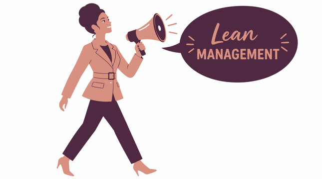 Woman with megaphone promoting lean management concept.