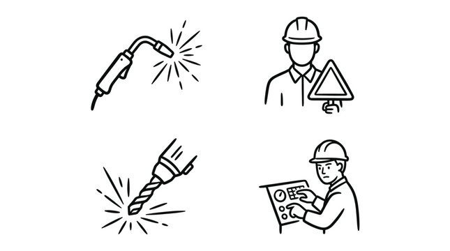 Welding icons set with worker and sparks Vector