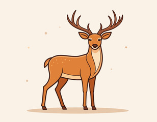 Fototapeta premium Cute cartoon deer illustration with large antlers standing gracefully.