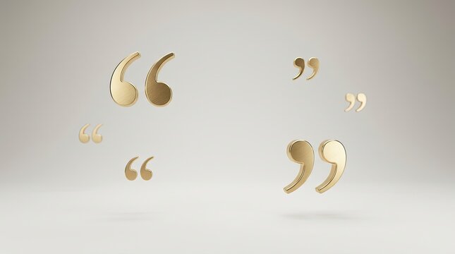 Several golden quotation marks float against a white background. The quotation marks are arranged in a dynamic, scattered pattern, creating a sense of movement and visual interest.