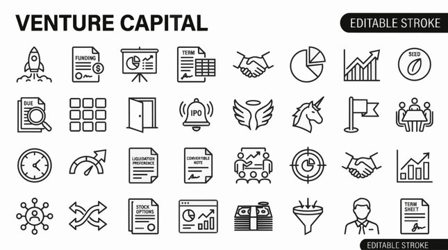 Accounting vector icons set: editable stroke design for financial management.