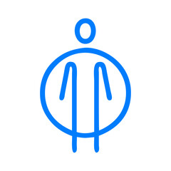 Logo de boutique de moda masculina. Dibujo minimalista con líneas de un hombre de frente, en el interior de un círculo color azul  © teracreonte