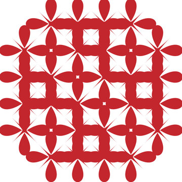 Symmetric red and white geometric seamless repeat pattern tile
