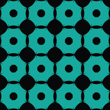 Modern teal and black geometric seamless pattern with circular motif backdrop