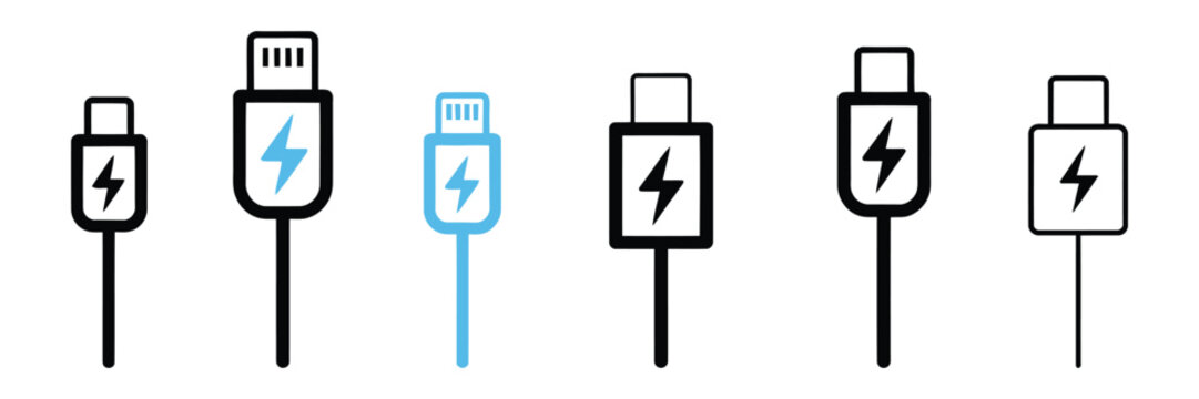 USB Type-C Icon Pack Featuring Thin Line Contour Symbols with Editable Stroke for Modern Connectivity UI Design Vector Illustration