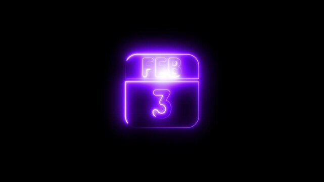 Glowing neon calendar february 3rd date sign