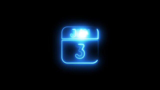 Glowing neon calendar june 3rd date animation third