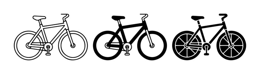 Fototapeta premium 3 Bicycle Icons Outline Solid Silhouette, for Transportation and Sport