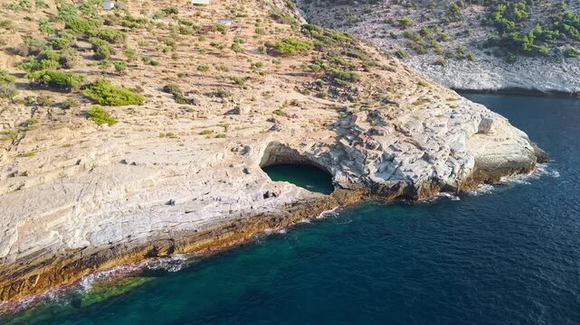 Aerial view of the Giola Natural Sea Lagoon, Thasos, Greece