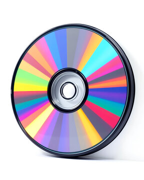 Isolated Colorful Compact Disc with Rainbow Reflection on White Background