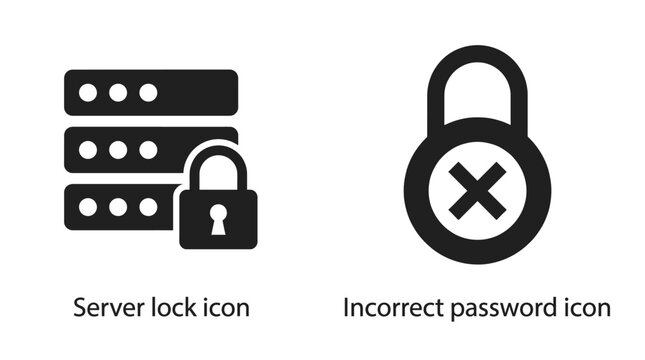 Server lock and incorrect password icons Vector
