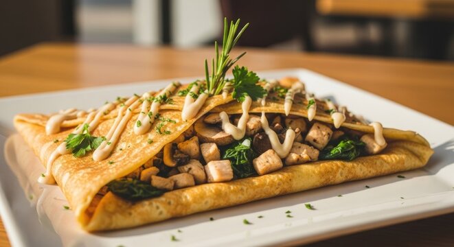 Savory Crepe Filled with Mushrooms and Greens.